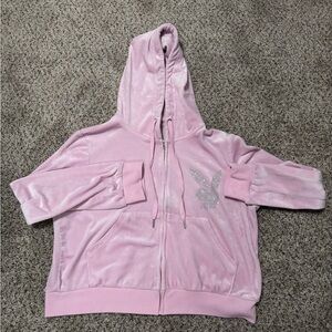 Pink Hooded Playboy Jacket & Flare Pant Set